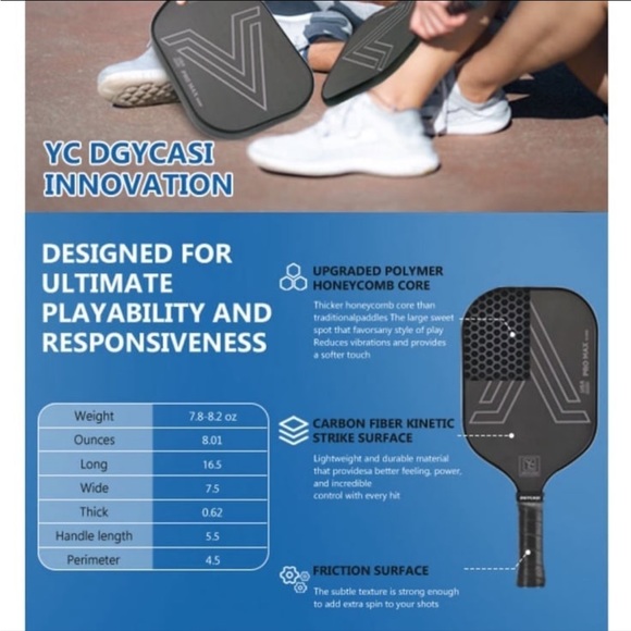 YC DGYCASI PRO MAX 16mm Pickleball Paddle USAPA Approved Carbon Fiber & Sleeve - Picture 9 of 12